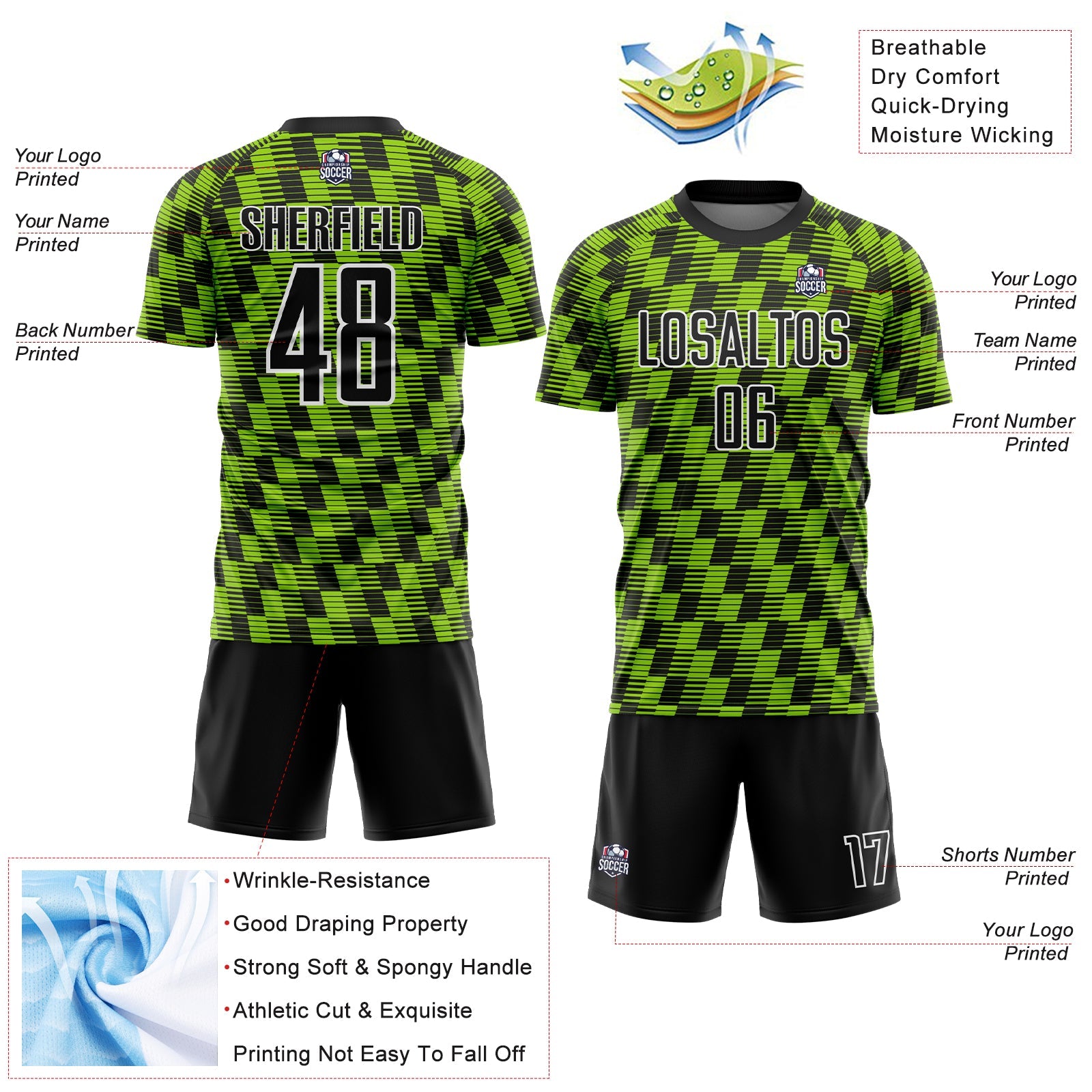 Custom Black Neon Green-White Line Sublimation Soccer Uniform Jersey - Sky-Custom