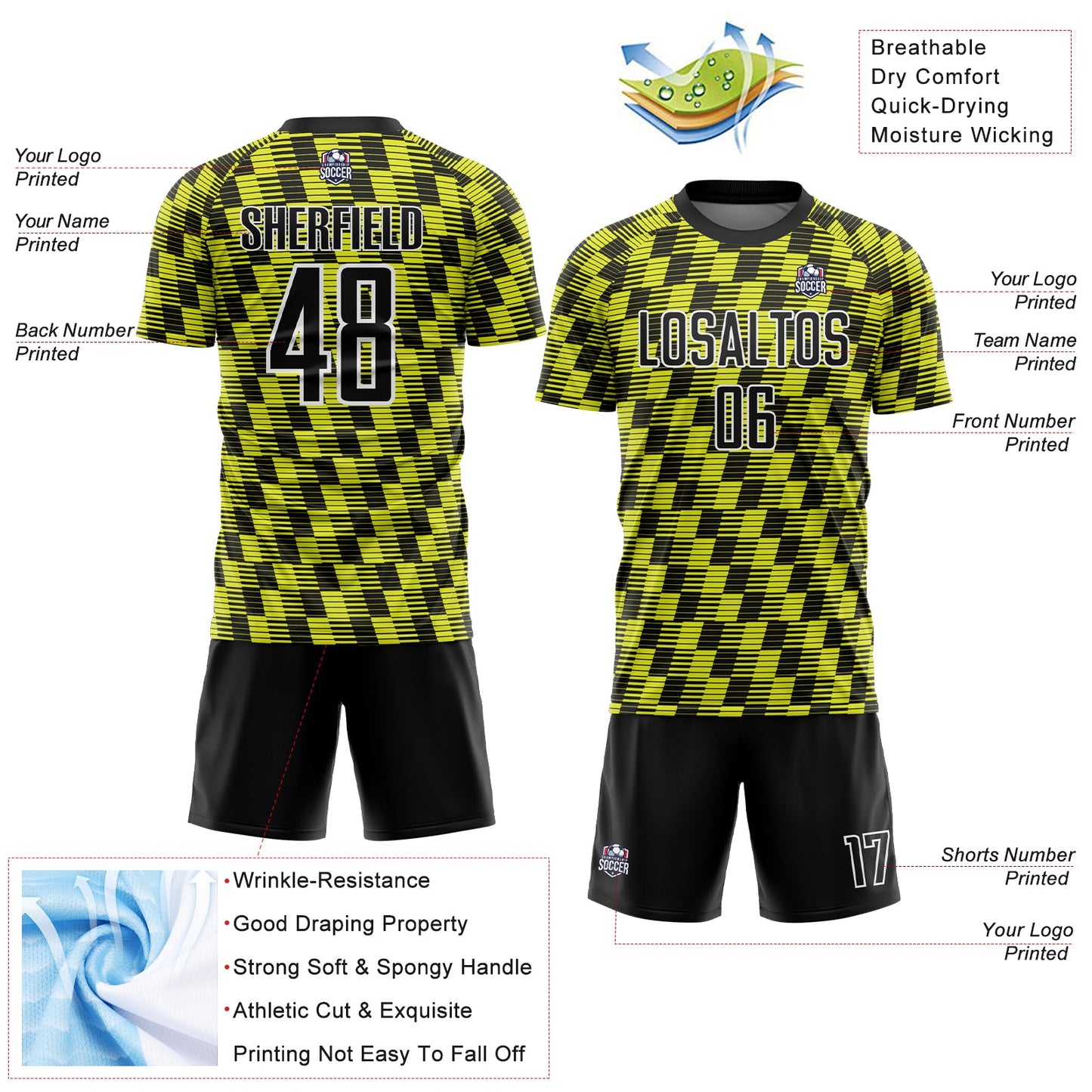 Custom Black Neon Yellow-White Line Sublimation Soccer Uniform Jersey - Sky-Custom