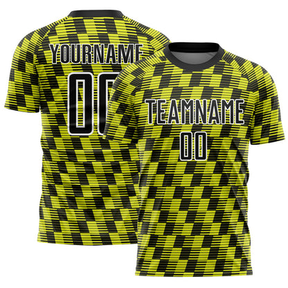 Custom Black Neon Yellow-White Line Sublimation Soccer Uniform Jersey - Sky-Custom