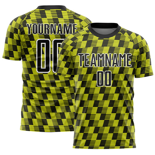 Custom Black Neon Yellow-White Line Sublimation Soccer Uniform Jersey - Sky-Custom