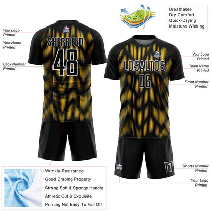 Custom Black Yellow-White Line Sublimation Soccer Uniform Jersey - Sky-Custom