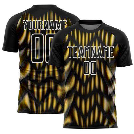 Custom Black Yellow-White Line Sublimation Soccer Uniform Jersey - Sky-Custom