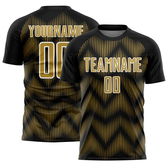 Custom Black Old Gold-White Line Sublimation Soccer Uniform Jersey - Sky-Custom