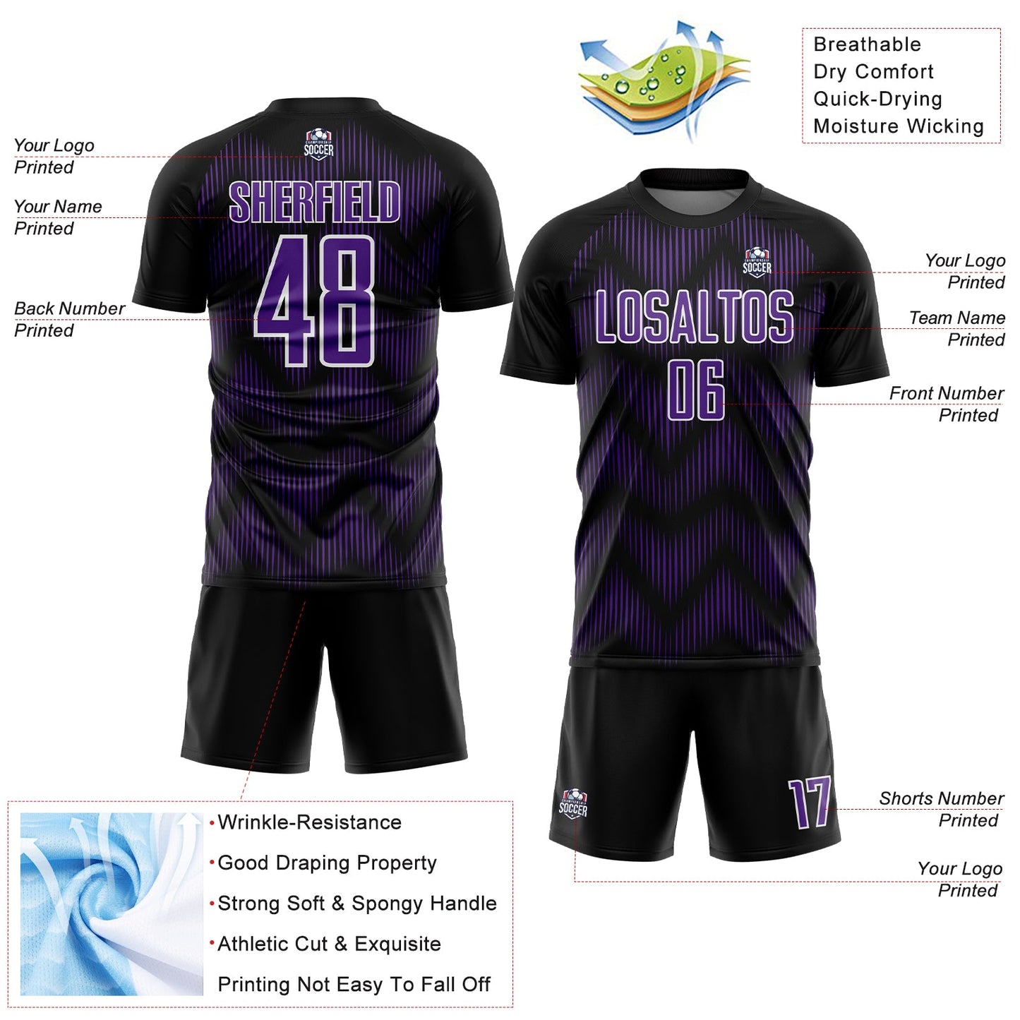 Custom Black Purple-White Line Sublimation Soccer Uniform Jersey - Sky-Custom