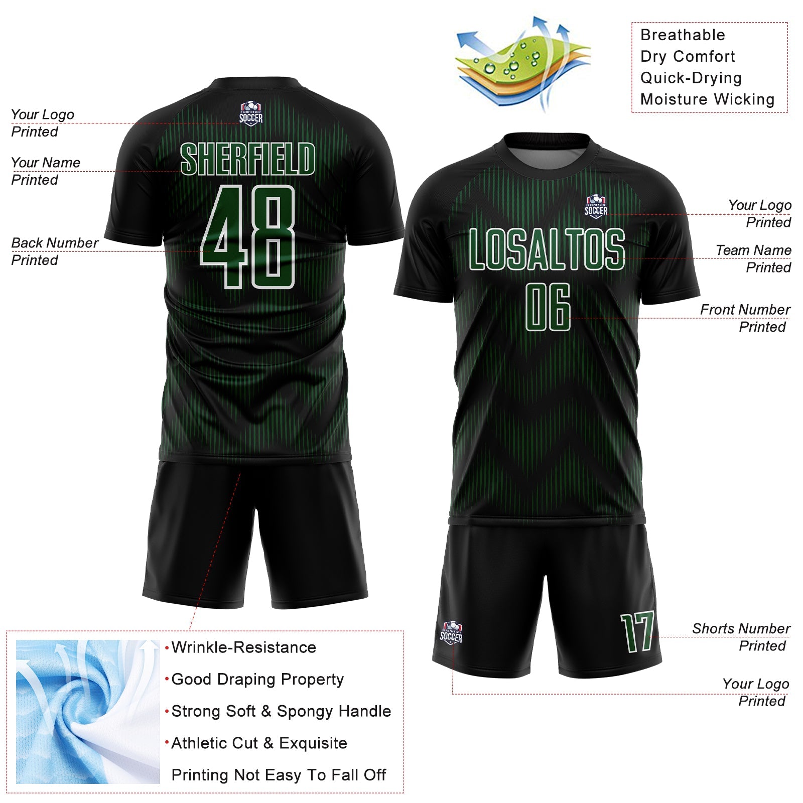 Custom Black Green-White Line Sublimation Soccer Uniform Jersey - Sky-Custom
