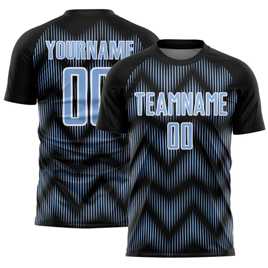 Custom Black Light Blue-White Line Sublimation Soccer Uniform Jersey - Sky-Custom