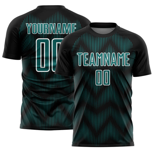 Custom Black Teal-White Line Sublimation Soccer Uniform Jersey - Sky-Custom