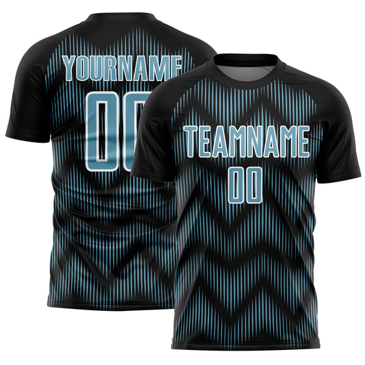 Custom Black Shadow Blue-White Line Sublimation Soccer Uniform Jersey - Sky-Custom