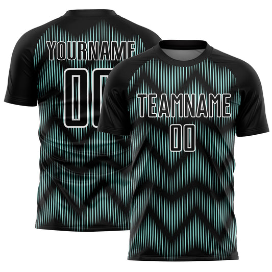 Custom Black Ice Blue-White Line Sublimation Soccer Uniform Jersey - Sky-Custom