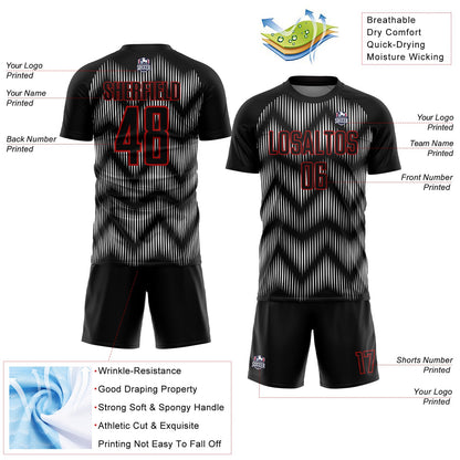 Custom Black Red-White Line Sublimation Soccer Uniform Jersey - Sky-Custom