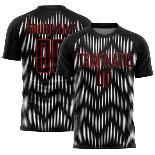 Custom Black Red-White Line Sublimation Soccer Uniform Jersey - Sky-Custom