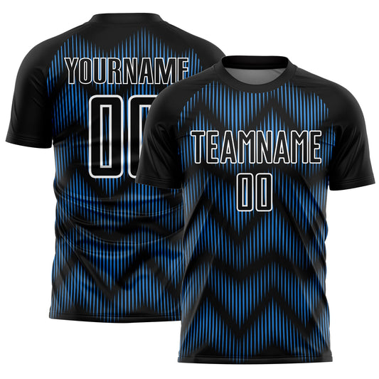 Custom Black Powder Blue-White Line Sublimation Soccer Uniform Jersey - Sky-Custom