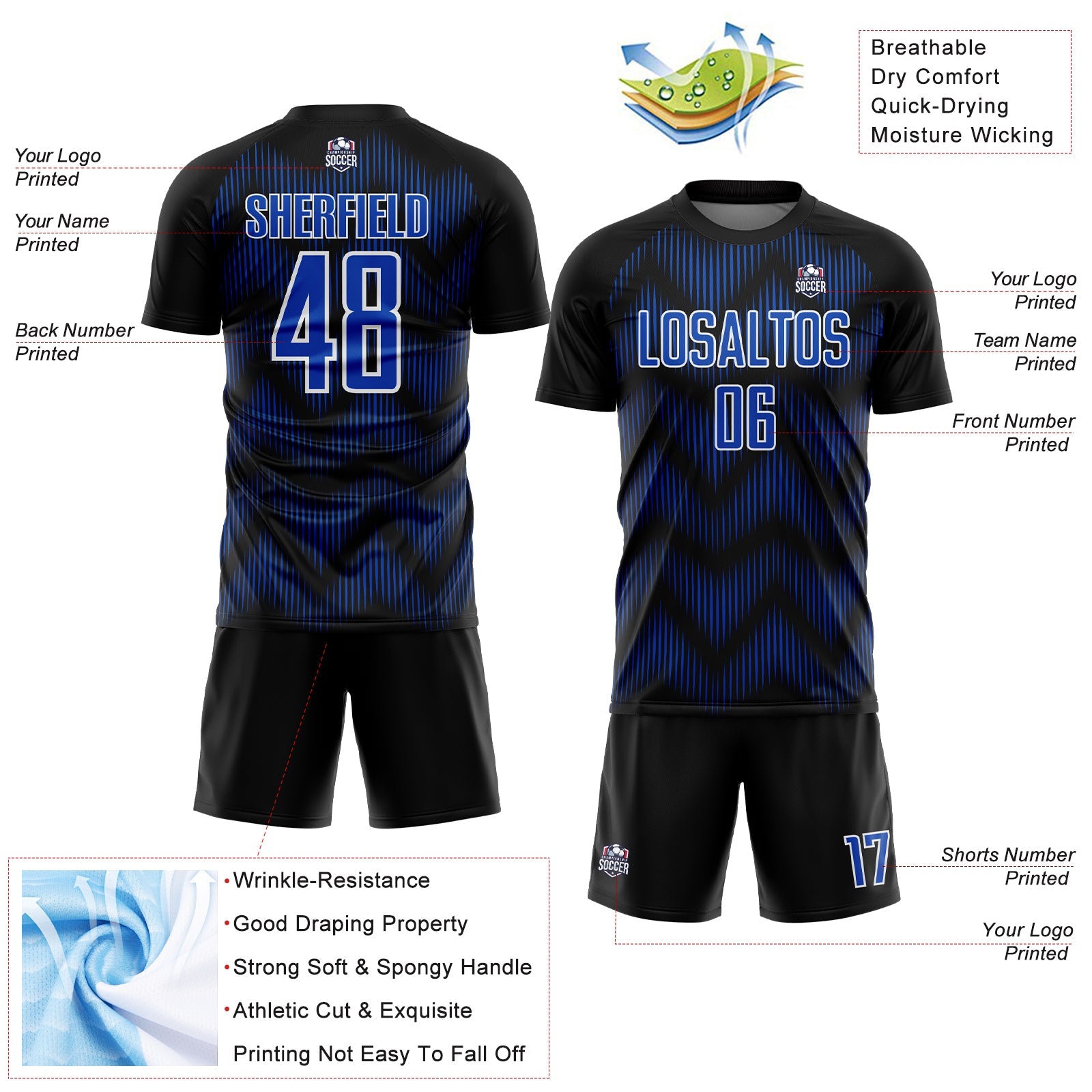 Custom Black Thunder Blue-White Line Sublimation Soccer Uniform Jersey - Sky-Custom