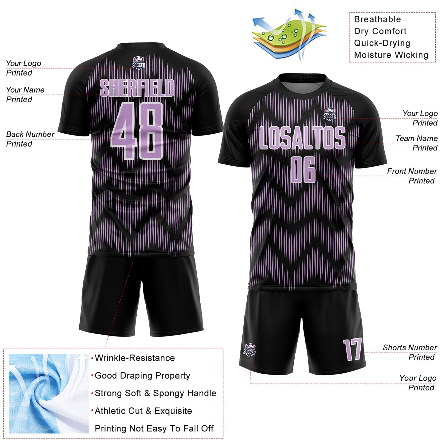 Custom Black Light Purple-White Line Sublimation Soccer Uniform Jersey - Sky-Custom