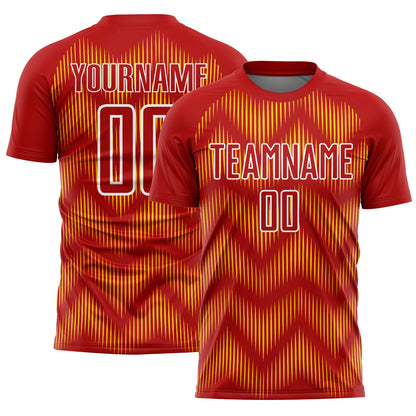 Custom Red Yellow-White Line Sublimation Soccer Uniform Jersey - Sky-Custom