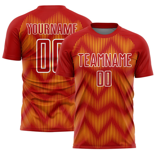 Custom Red Yellow-White Line Sublimation Soccer Uniform Jersey - Sky-Custom