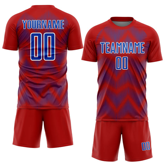 Custom Red Thunder Blue-White Line Sublimation Soccer Uniform Jersey - Sky-Custom