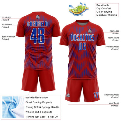 Custom Red Thunder Blue-White Line Sublimation Soccer Uniform Jersey - Sky-Custom