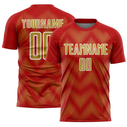 Custom Red Old Gold-White Line Sublimation Soccer Uniform Jersey - Sky-Custom