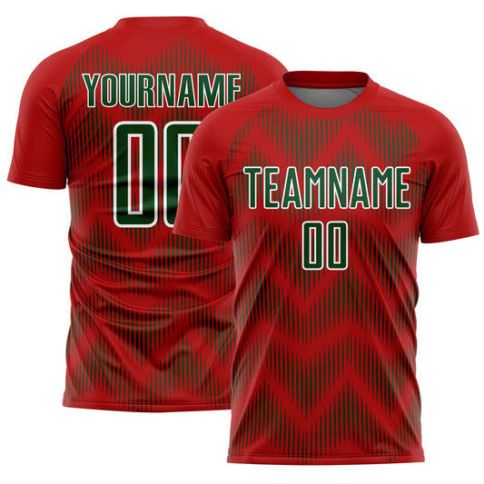 Custom Red Green-White Line Sublimation Soccer Uniform Jersey - Sky-Custom