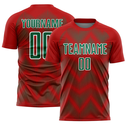 Custom Red Kelly Green-White Line Sublimation Soccer Uniform Jersey - Sky-Custom