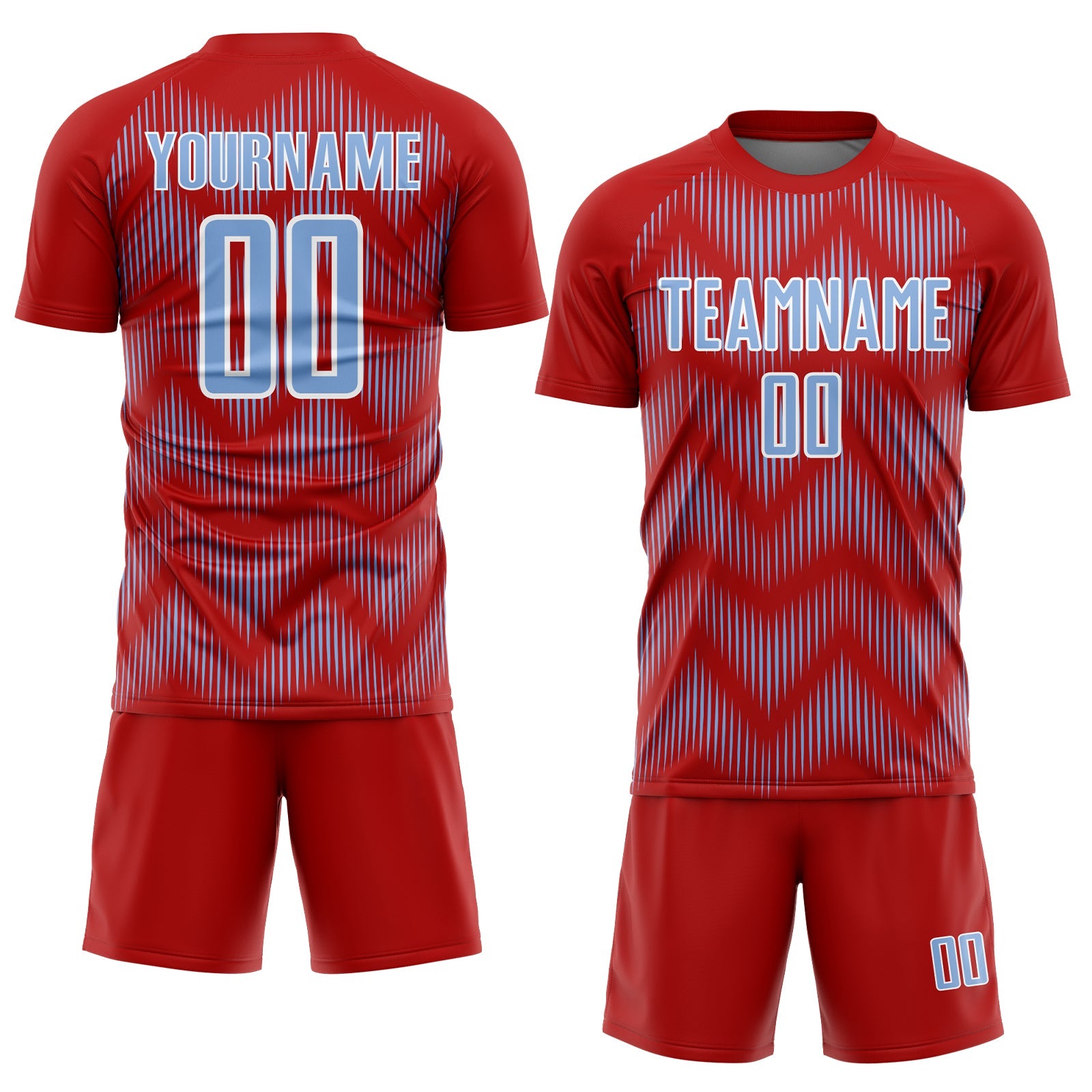 Custom Red Light Blue-White Line Sublimation Soccer Uniform Jersey - Sky-Custom
