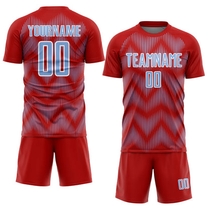 Custom Red Light Blue-White Line Sublimation Soccer Uniform Jersey - Sky-Custom