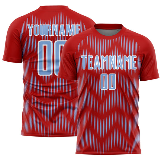 Custom Red Light Blue-White Line Sublimation Soccer Uniform Jersey - Sky-Custom