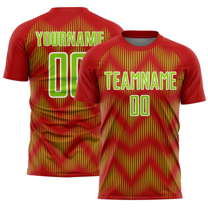 Custom Red Neon Green-White Line Sublimation Soccer Uniform Jersey - Sky-Custom