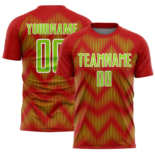 Custom Red Neon Green-White Line Sublimation Soccer Uniform Jersey - Sky-Custom