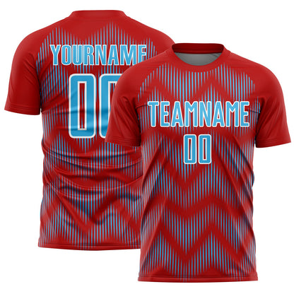Custom Red Sky Blue-White Line Sublimation Soccer Uniform Jersey - Sky-Custom
