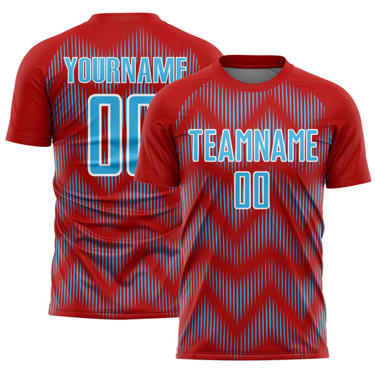 Custom Red Sky Blue-White Line Sublimation Soccer Uniform Jersey - Sky-Custom