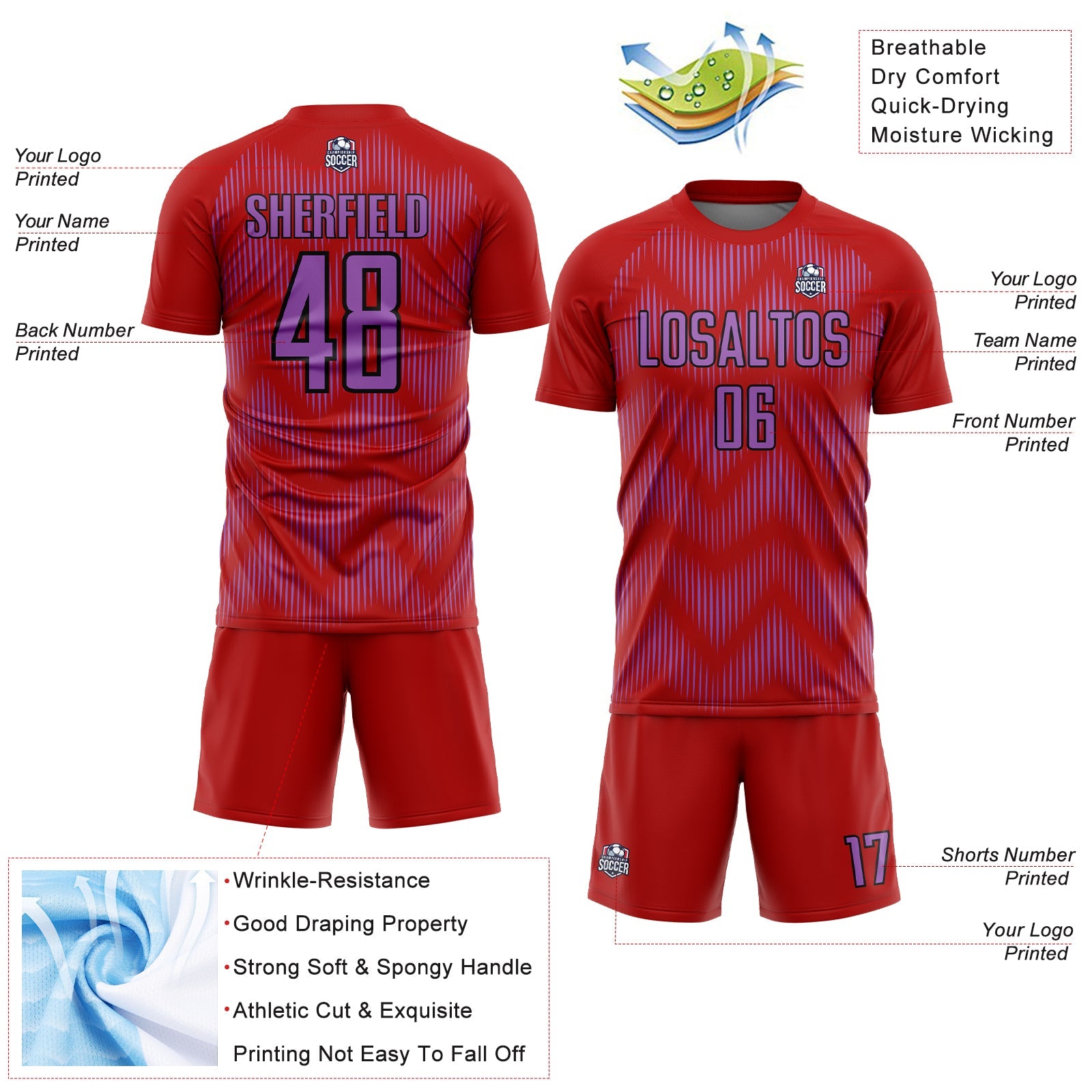 Custom Red Medium Purple-Black Line Sublimation Soccer Uniform Jersey - Sky-Custom