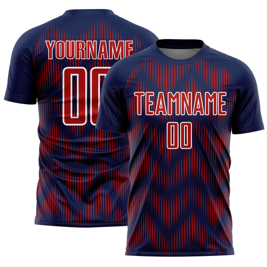 Custom Navy Red-White Line Sublimation Soccer Uniform Jersey - Sky-Custom