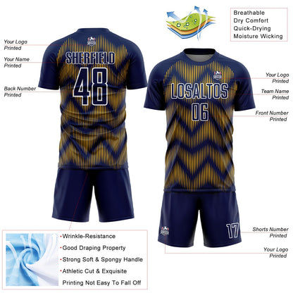 Custom Navy Gold-White Line Sublimation Soccer Uniform Jersey - Sky-Custom