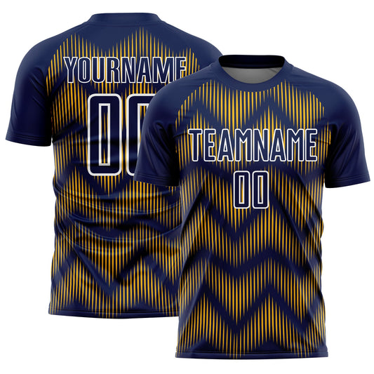 Custom Navy Gold-White Line Sublimation Soccer Uniform Jersey - Sky-Custom
