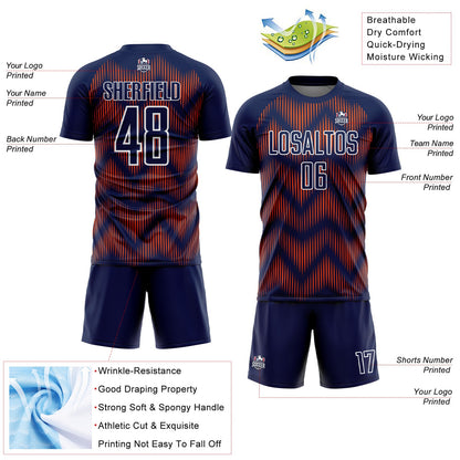 Custom Navy Orange-White Line Sublimation Soccer Uniform Jersey - Sky-Custom