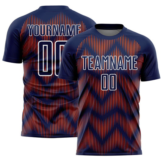 Custom Navy Orange-White Line Sublimation Soccer Uniform Jersey - Sky-Custom