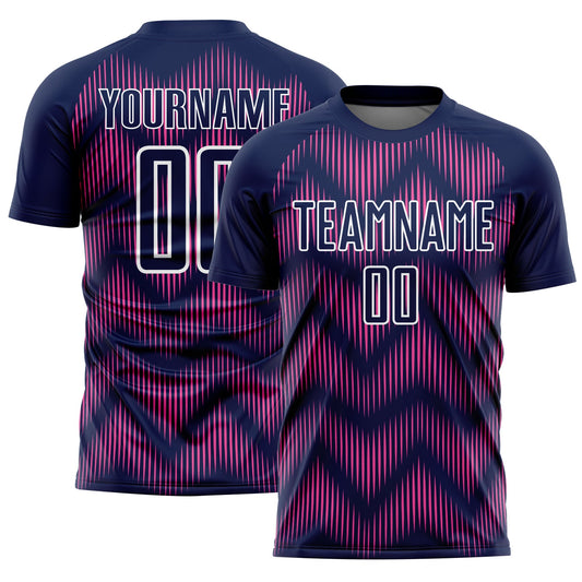 Custom Navy Pink-White Line Sublimation Soccer Uniform Jersey - Sky-Custom
