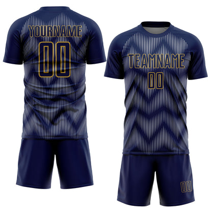Custom Navy Gray-Old Gold Line Sublimation Soccer Uniform Jersey - Sky-Custom