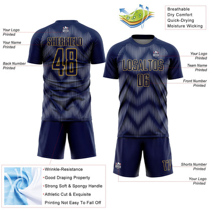 Custom Navy Gray-Old Gold Line Sublimation Soccer Uniform Jersey - Sky-Custom