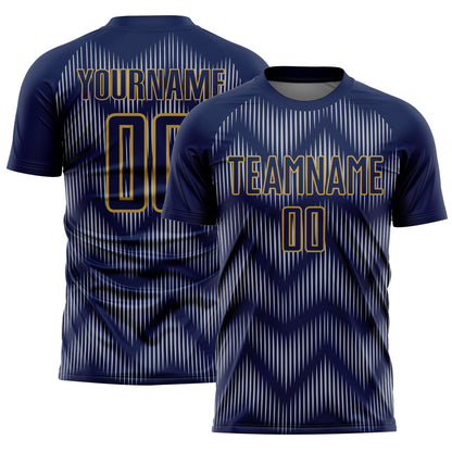 Custom Navy Gray-Old Gold Line Sublimation Soccer Uniform Jersey - Sky-Custom