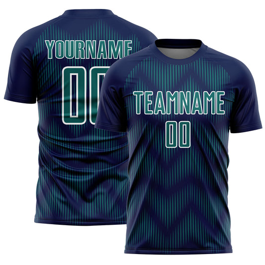 Custom Navy Teal-White Line Sublimation Soccer Uniform Jersey - Sky-Custom