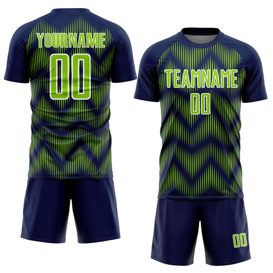 Custom Navy Neon Green-White Line Sublimation Soccer Uniform Jersey - Sky-Custom