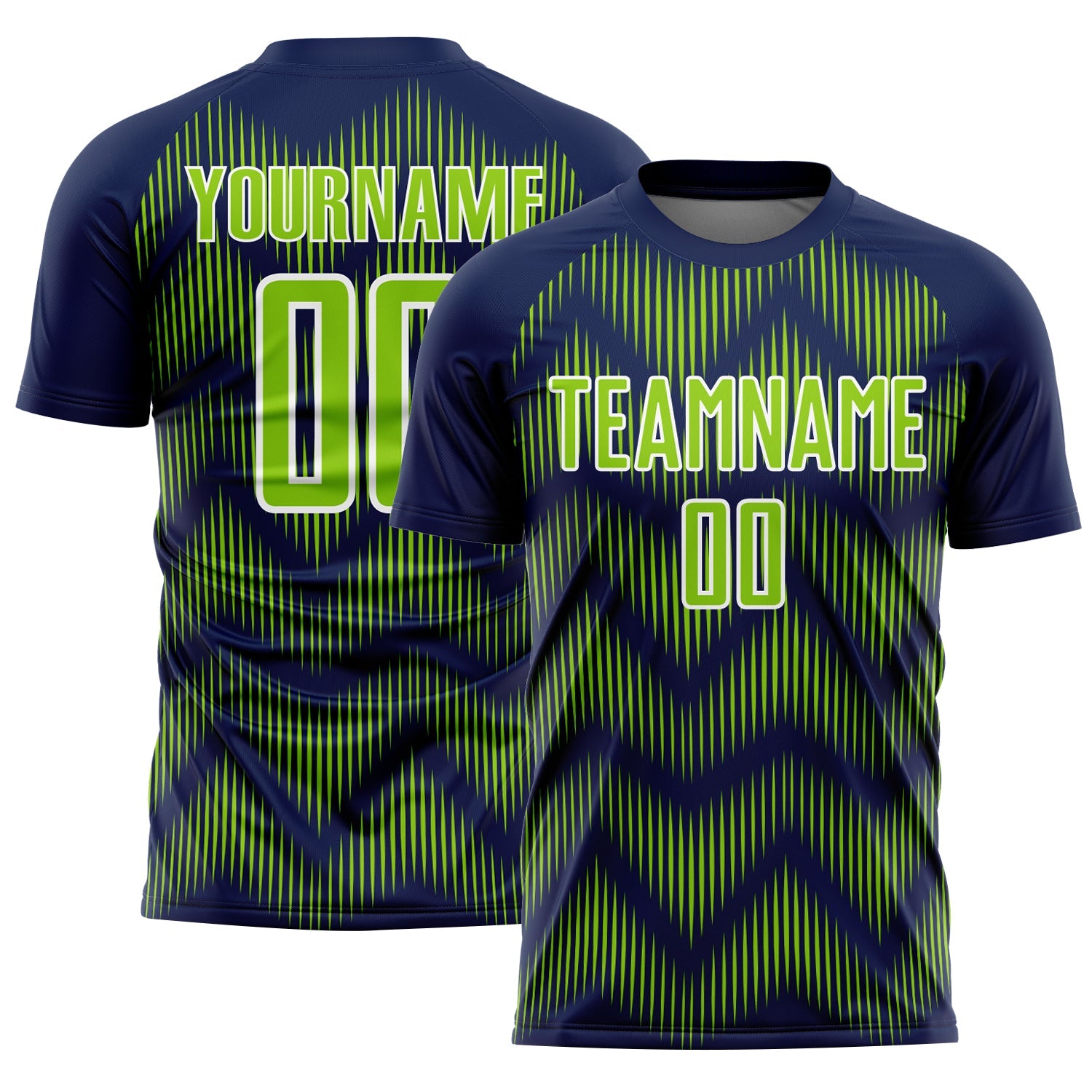 Custom Navy Neon Green-White Line Sublimation Soccer Uniform Jersey - Sky-Custom
