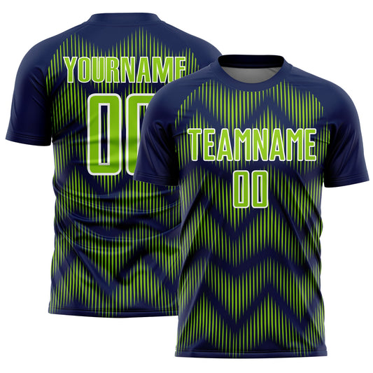 Custom Navy Neon Green-White Line Sublimation Soccer Uniform Jersey - Sky-Custom