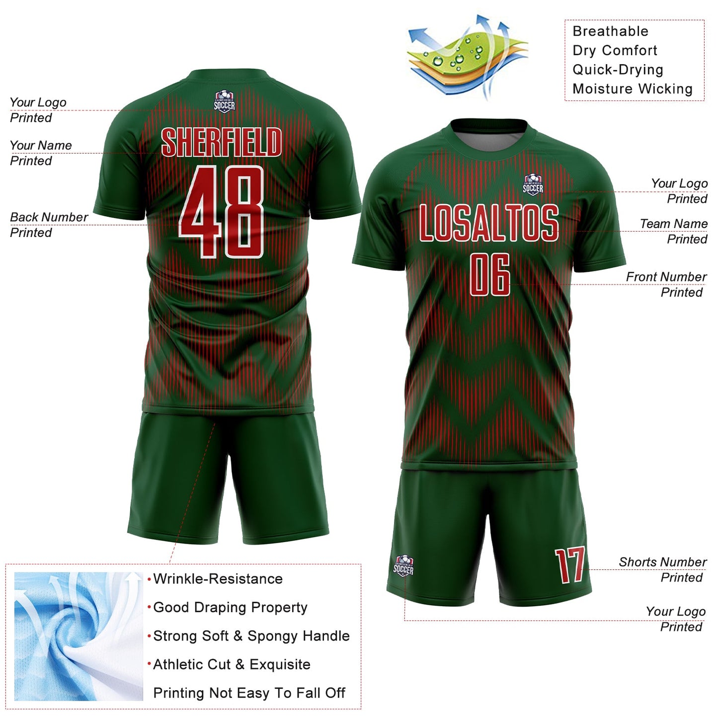Custom Green Red-White Line Sublimation Soccer Uniform Jersey - Sky-Custom