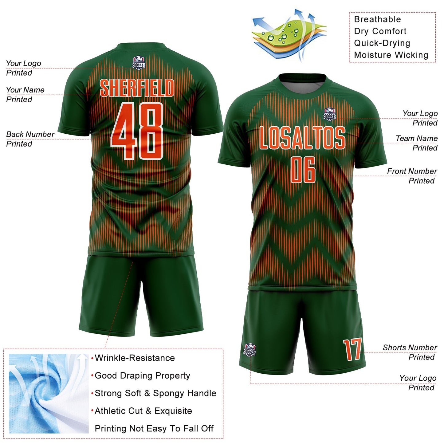 Custom Green Orange-White Line Sublimation Soccer Uniform Jersey - Sky-Custom