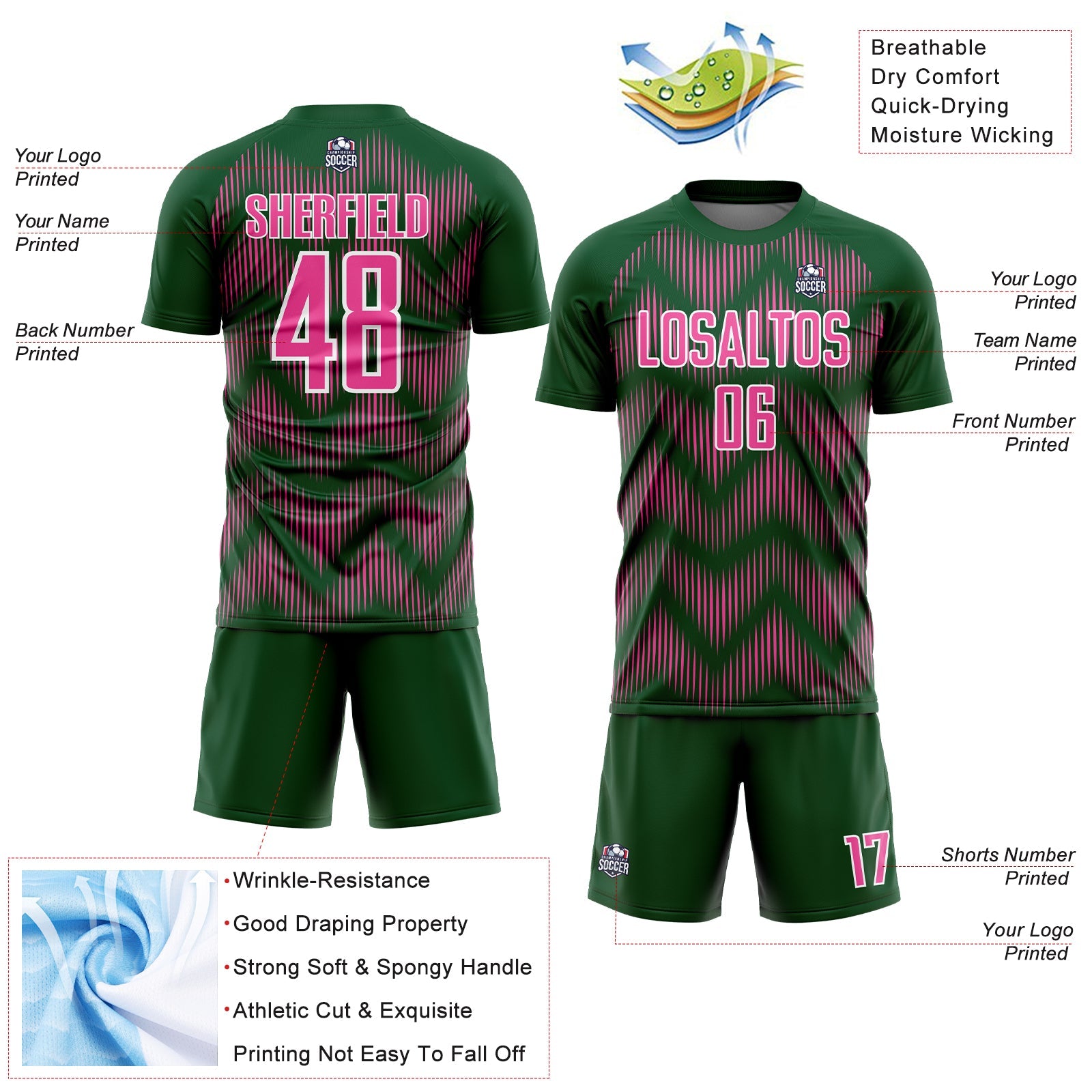 Custom Green Pink-White Line Sublimation Soccer Uniform Jersey - Sky-Custom