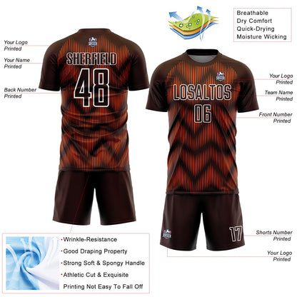 Custom Brown Orange-White Line Sublimation Soccer Uniform Jersey - Sky-Custom